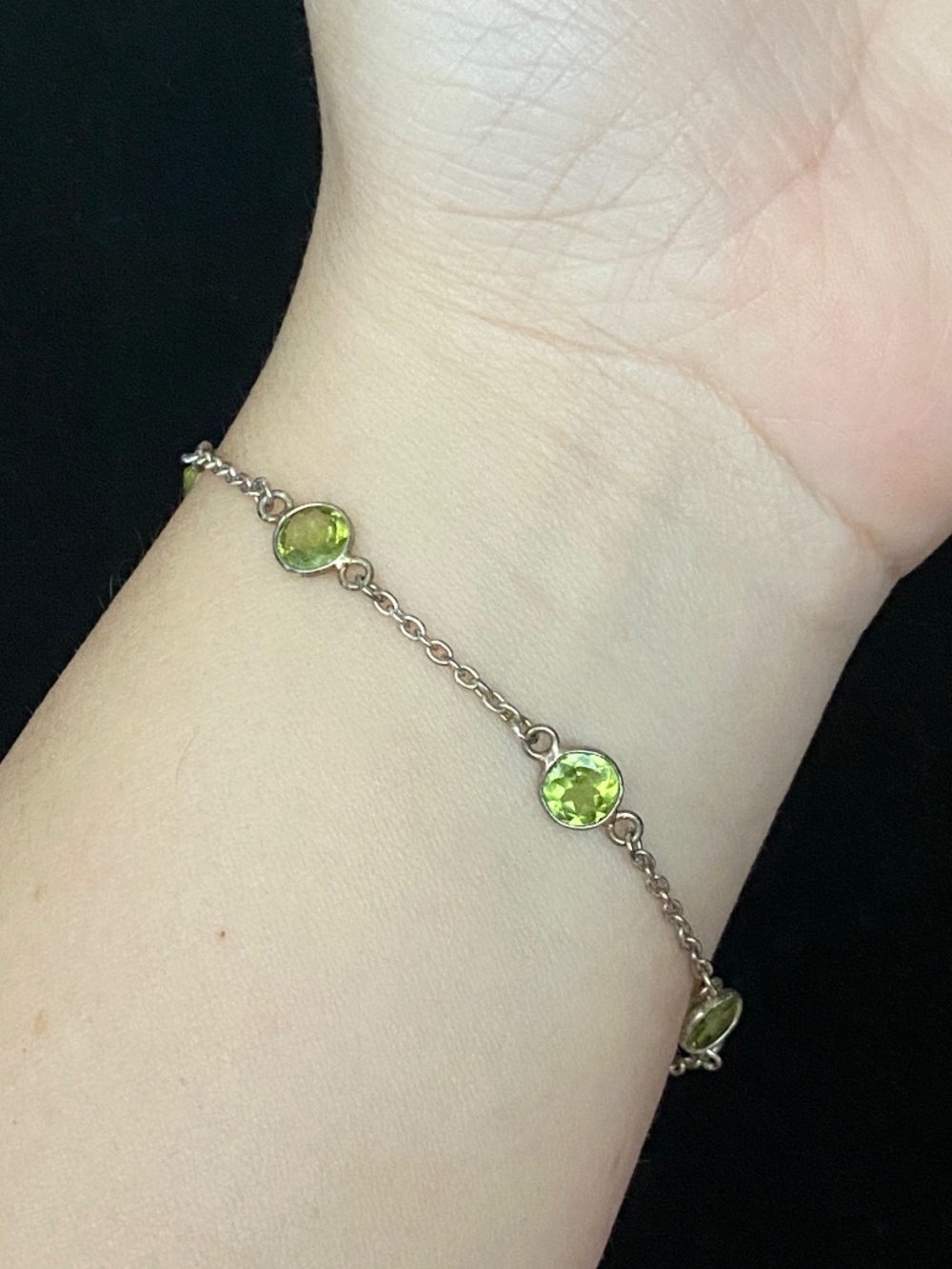 Vintage Genuine Peridot Station 925 Sterling Silver Bracelet Green Gemstone 7"